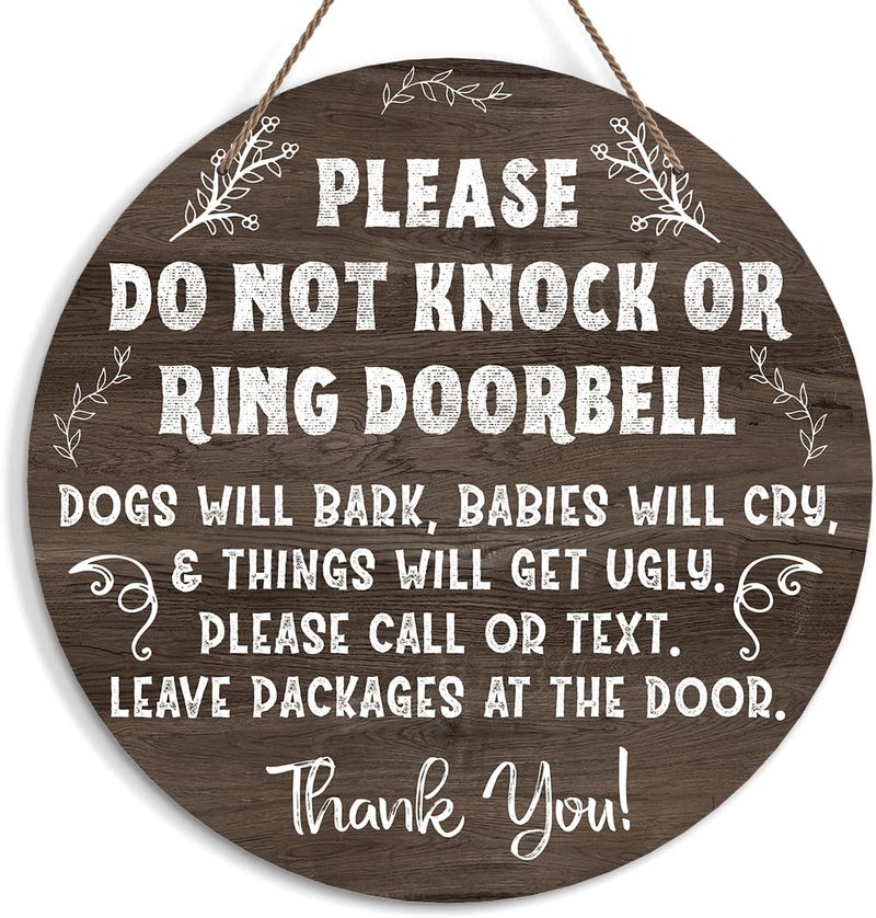KFNER Baby Sleeping Sign for Front Door, Do Not Knock or Ring Doorbell Door Decorations, Wooden Hanging Sign for Farmhouse Porch Nursery, No Soliciting Door Hanger for Outdoor, Kids Room Wall Decor -42 - Image 1